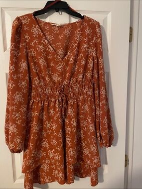 BeBop Rust Orange Floral V-Neck Dress